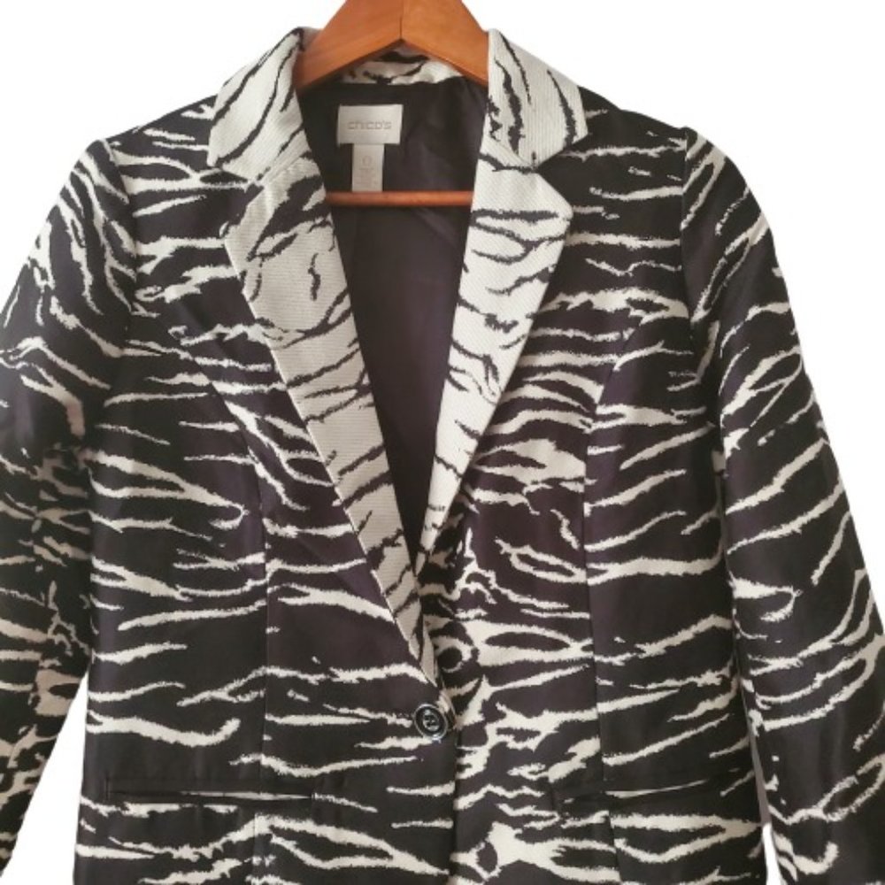 Chicos Women's Bi-Color Animal Zebra Print Suit Jacket Blazer Size 0/ XS‎ (4-6) - Picture 7 of 16